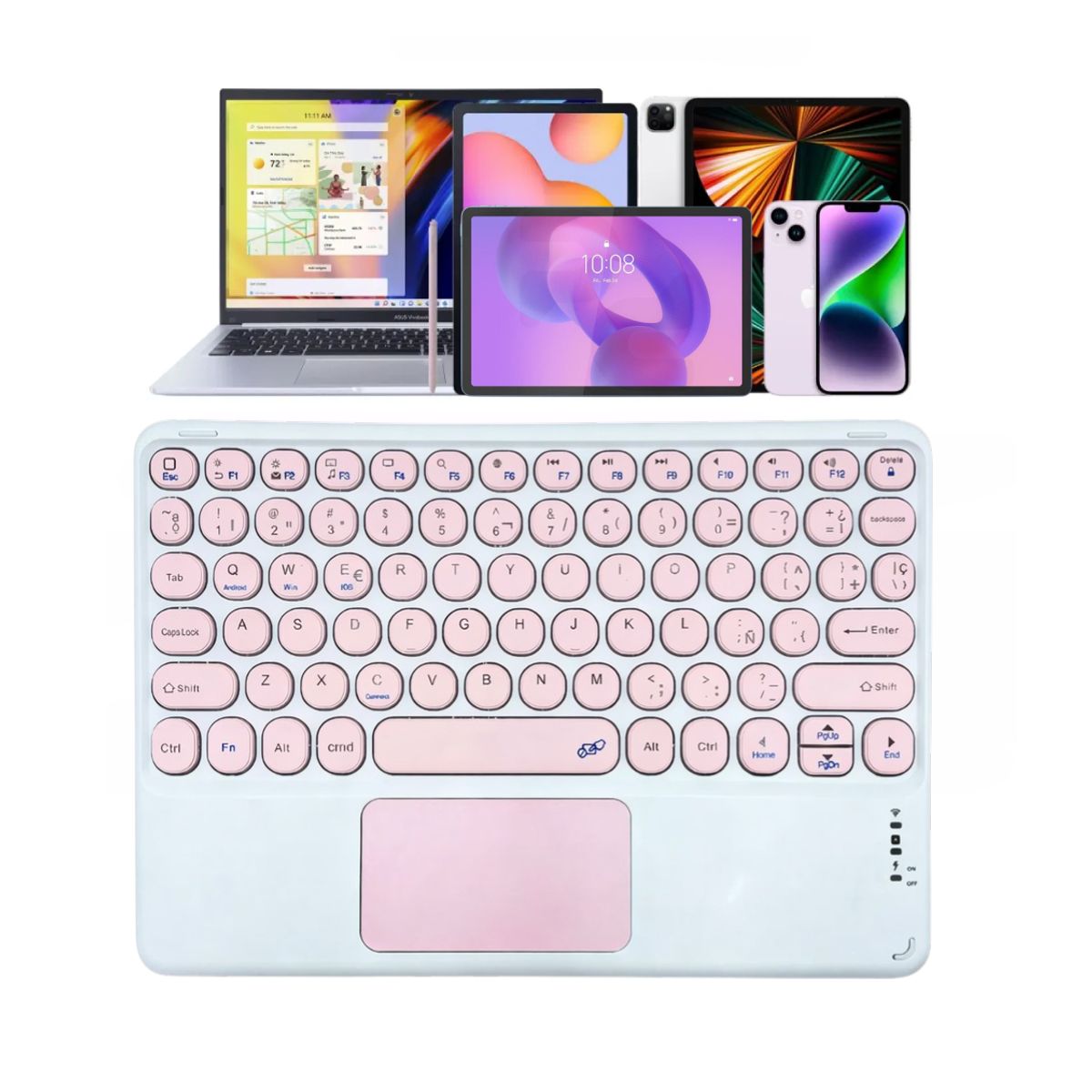 GENERICO - Teclado Touchpad Inalámbrico Bluetooth Recargable para Tablet, Ipad o Smartphone - Rosado