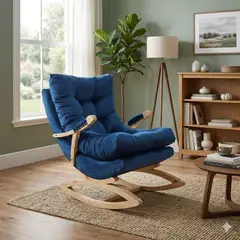 GENERICO - SILLA MECEDORA COQUETTE CON APOYA BRAZO AZUL MARINO FELPA.
