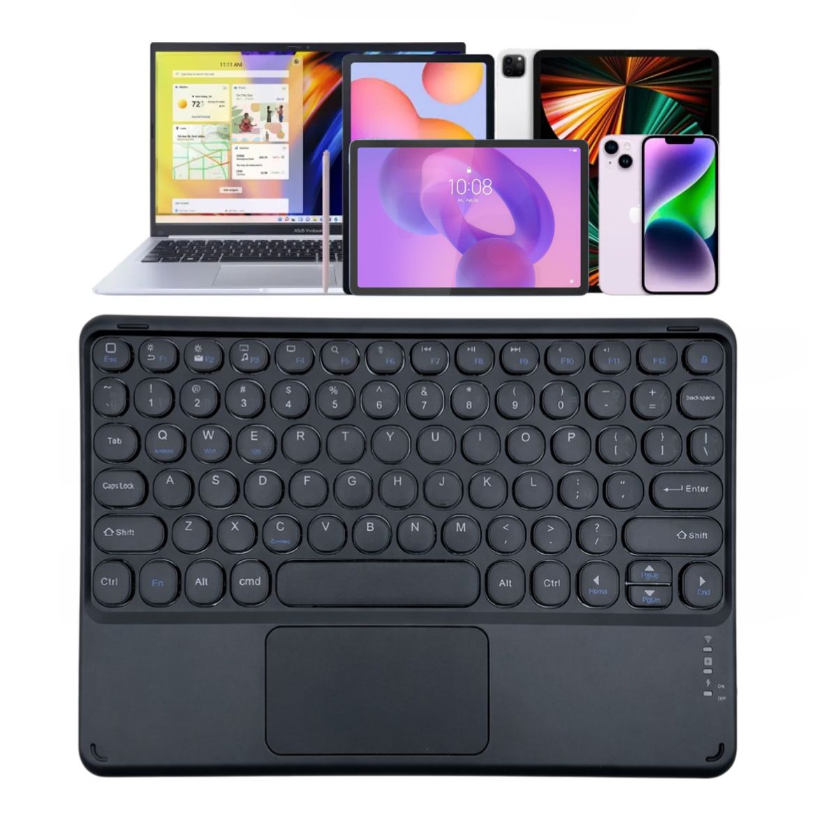 GENERICO - Teclado Touchpad Inalámbrico Bluetooth Recargable para Tablet, Ipad o Smartphone - Negro