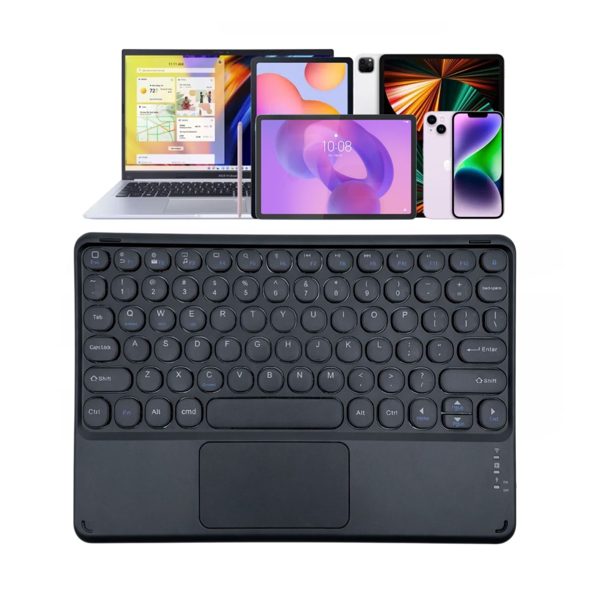 GENERICO - Teclado Touchpad Inalámbrico Bluetooth Recargable para Tablet, Ipad o Smartphone - Negro