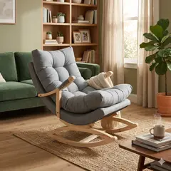 GENERICO - SILLA MECEDORA COQUETTE CON APOYA BRAZO GRIS LINO.