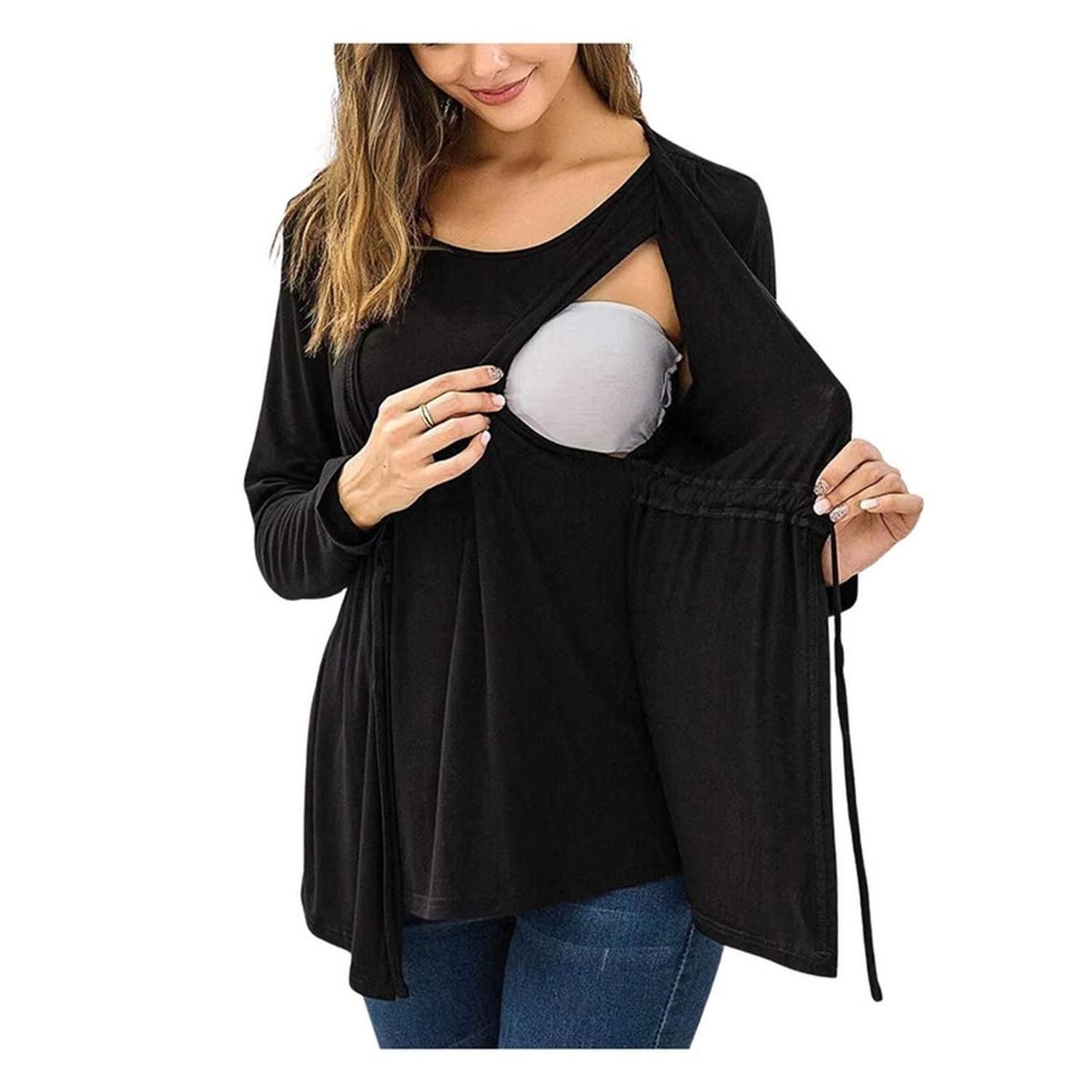KIVARA - Polera Lactancia Maternidad Manga Larga Vero Negro