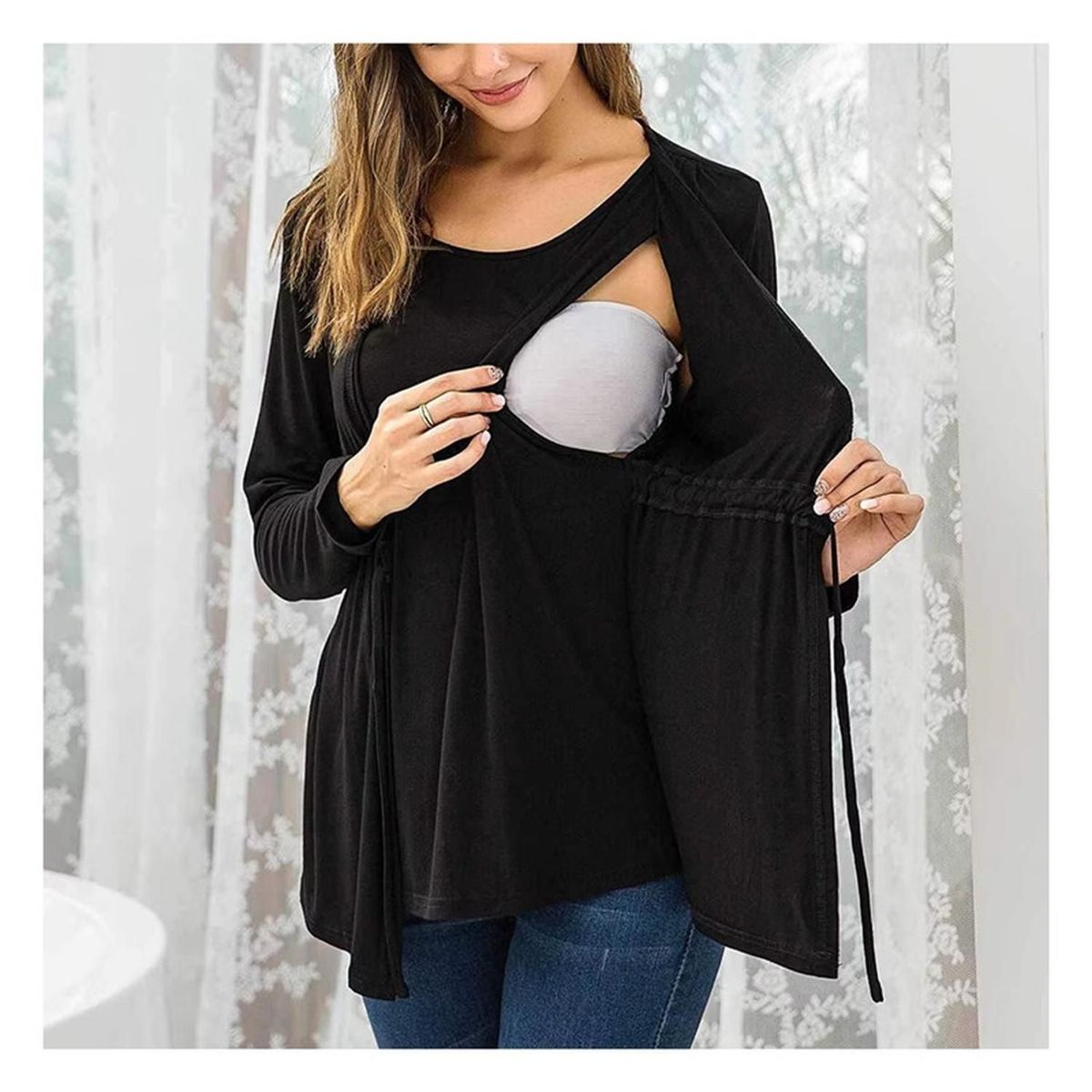 KIVARA - Polera Lactancia Maternidad Manga Larga Vero Negro