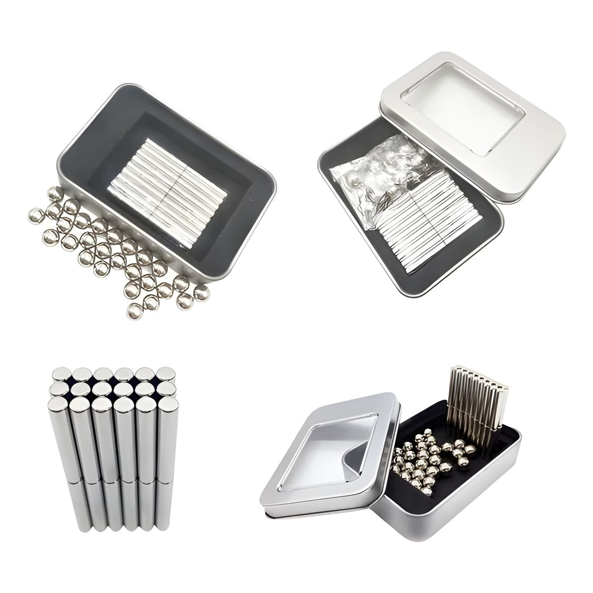 GENERICO - Juego barras y esferas magnéticas armables plateado