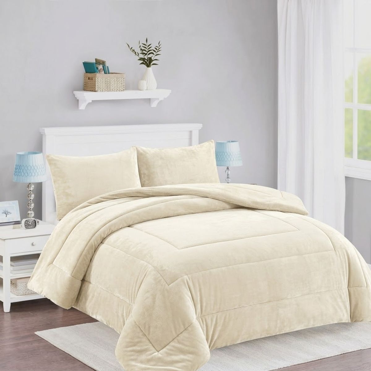 GENERICO - COBERTOR BLANCO KING DE INVIERNO PLUSH CON CHIPORRO PREMIUM FEYA