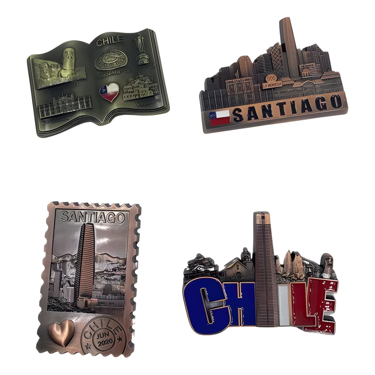 GENERICO - Pack 4 imanes souvenir Santiago de Chile cobre