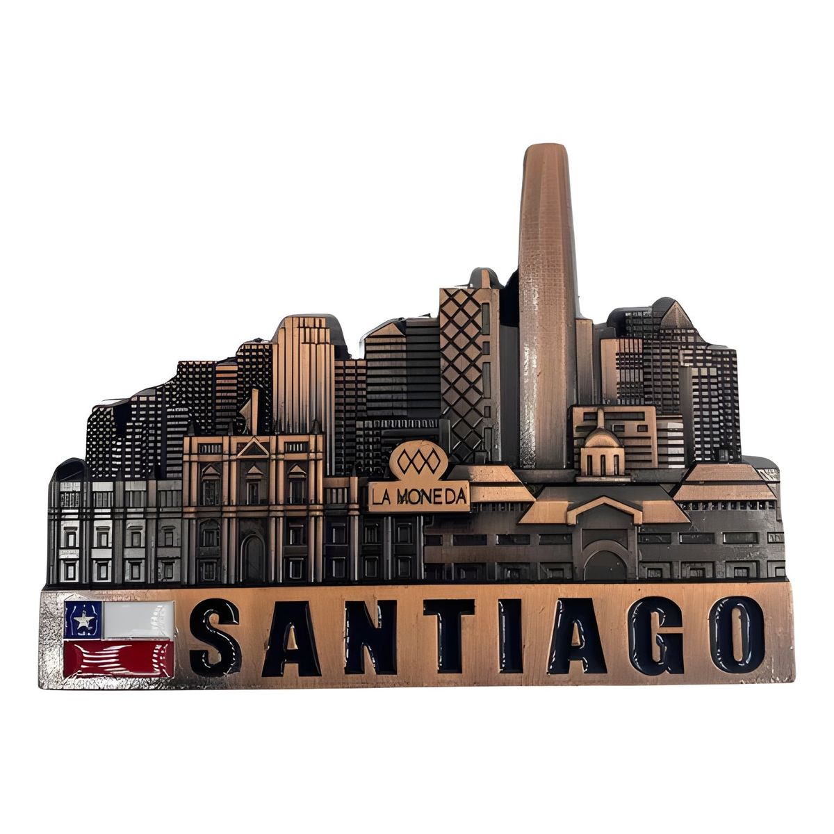 GENERICO - Pack 4 imanes souvenir Santiago de Chile cobre