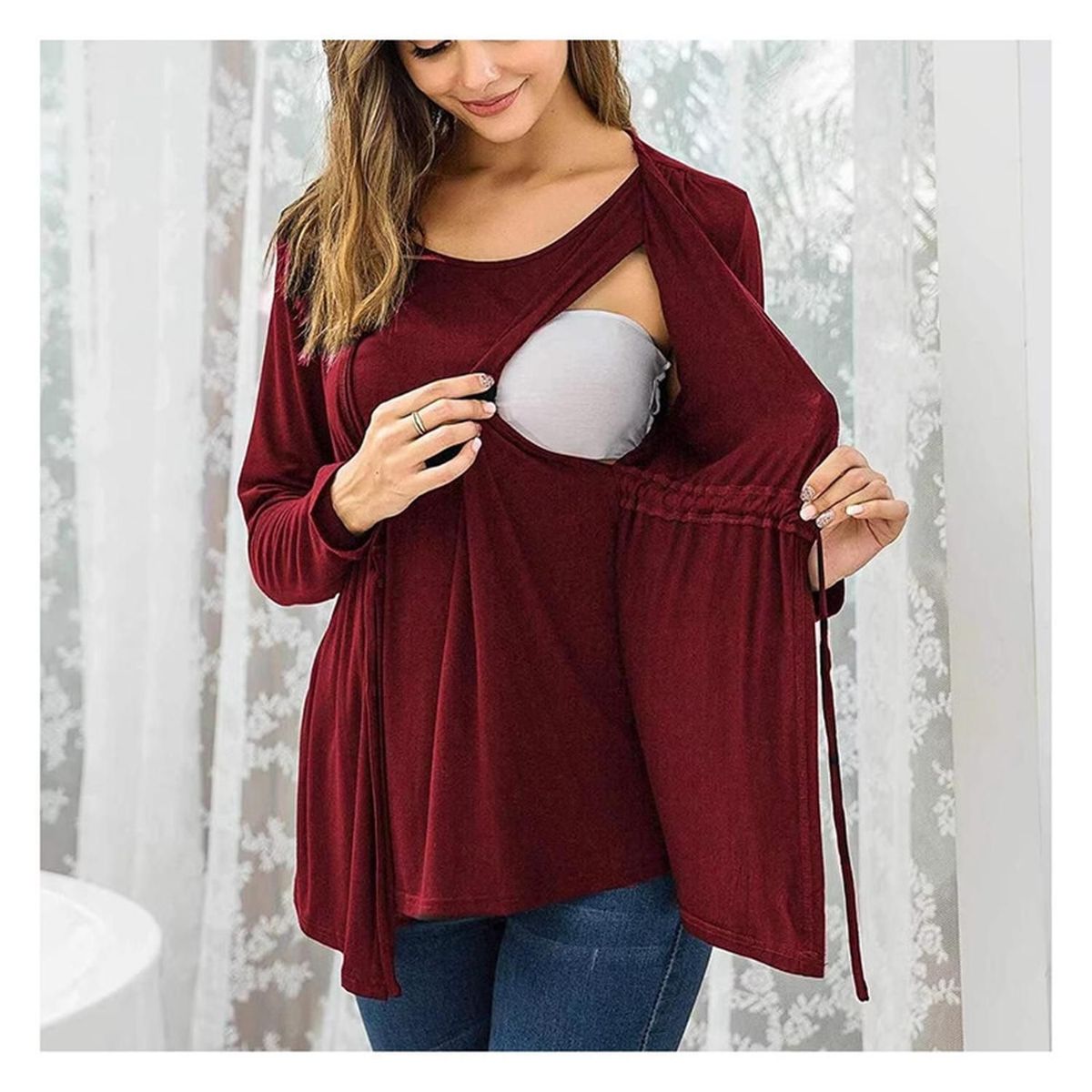 KIVARA - Polera Lactancia Maternidad Manga Larga Vero Roja