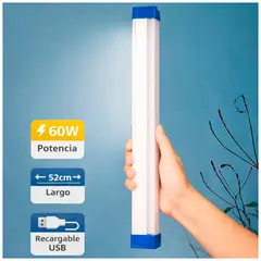 IRM - Lampara De Emergencia Recargable USB Barra Luz Tubo Led 60w 52cm
