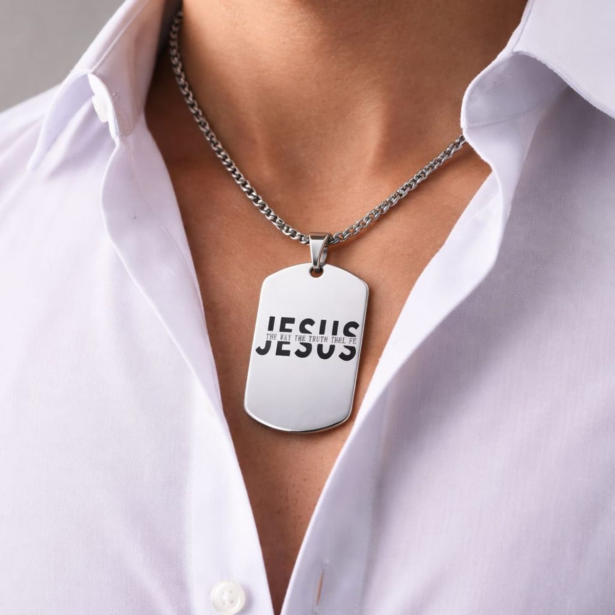 GENERICO - Collar Placa “Jesús The Way” Steel  Identidad que Impacta