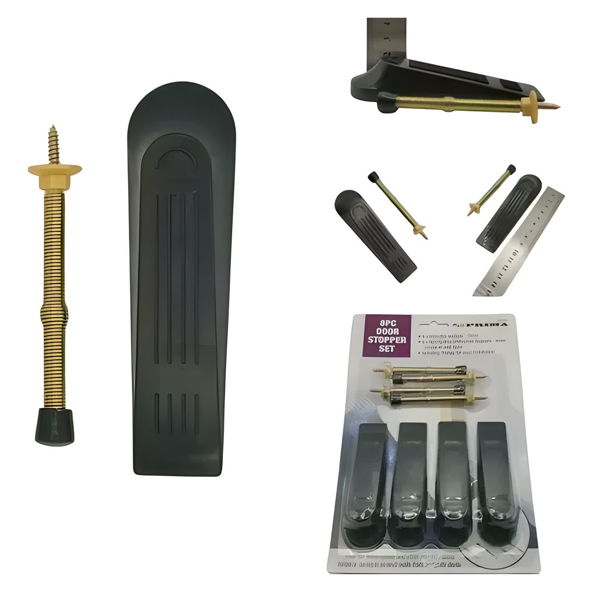 GENERICO - Pack 4 Topes Puerta Recto Flexible + 4 Cuñas Negro