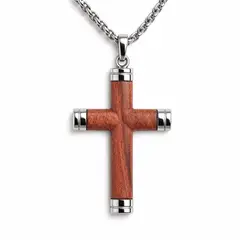 GENERICO - Collar Cruz Madera Noble Steel Fuerza Natural que Representa