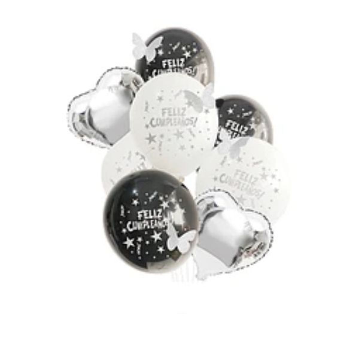 GENERICO - Set de globos feliz cumpleaños blanco y negro mariposa 8pcs 30cm