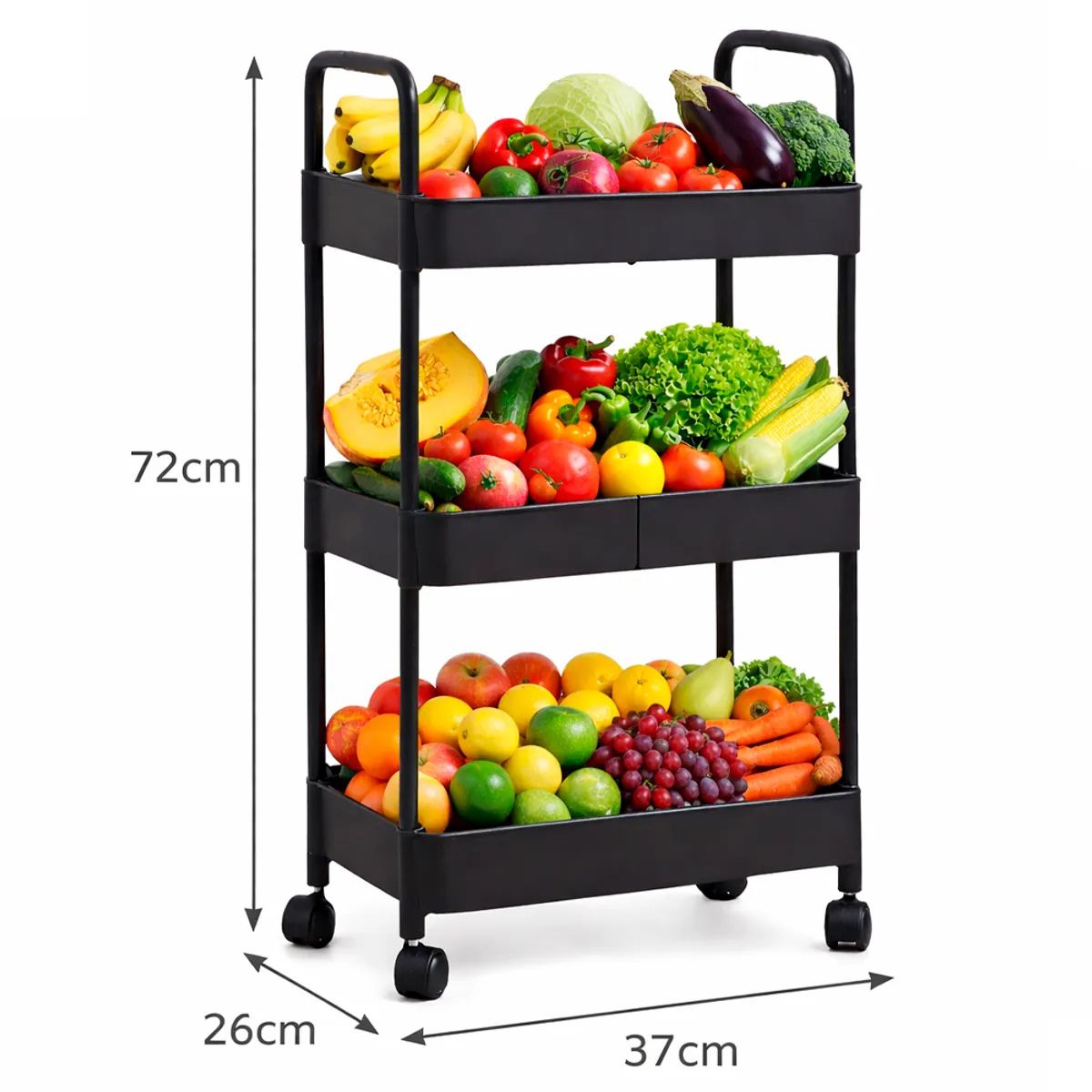 IRM - Carrito Organizador Frutero Verduras &  especiero Liviano Con Ruedas Negro