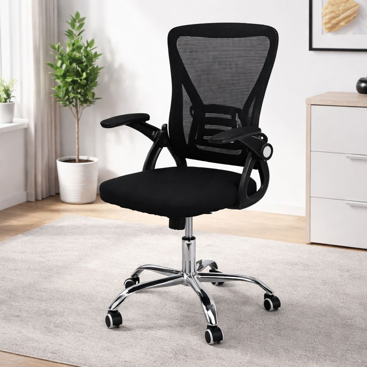 SPACE HOME - Silla Ergonomica Negra Mesh Para Home Office U Oficina