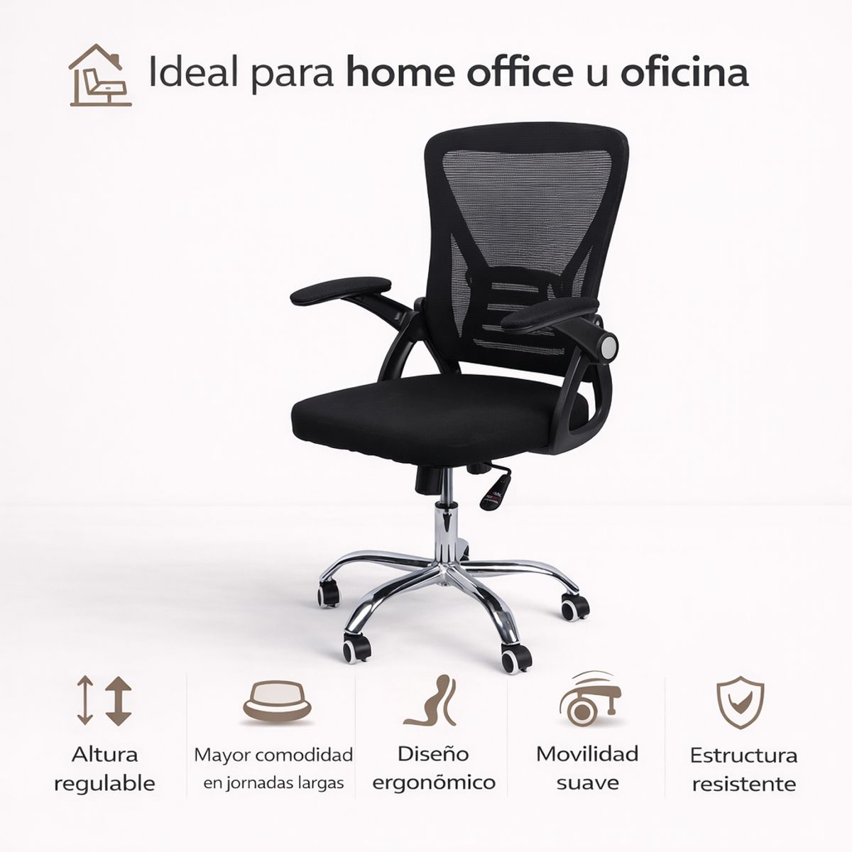 SPACE HOME - Silla Oficina Negra Altura Regulable Mesh Y Ruedas Reforzadas
