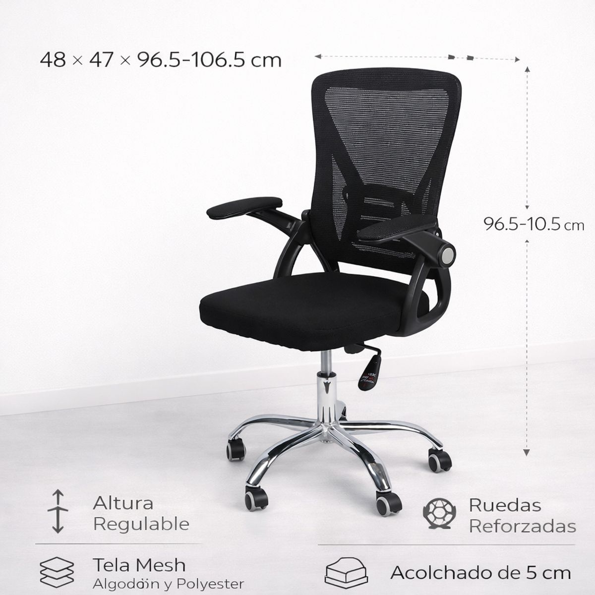 SPACE HOME - Silla Oficina Negra Altura Regulable Mesh Y Ruedas Reforzadas