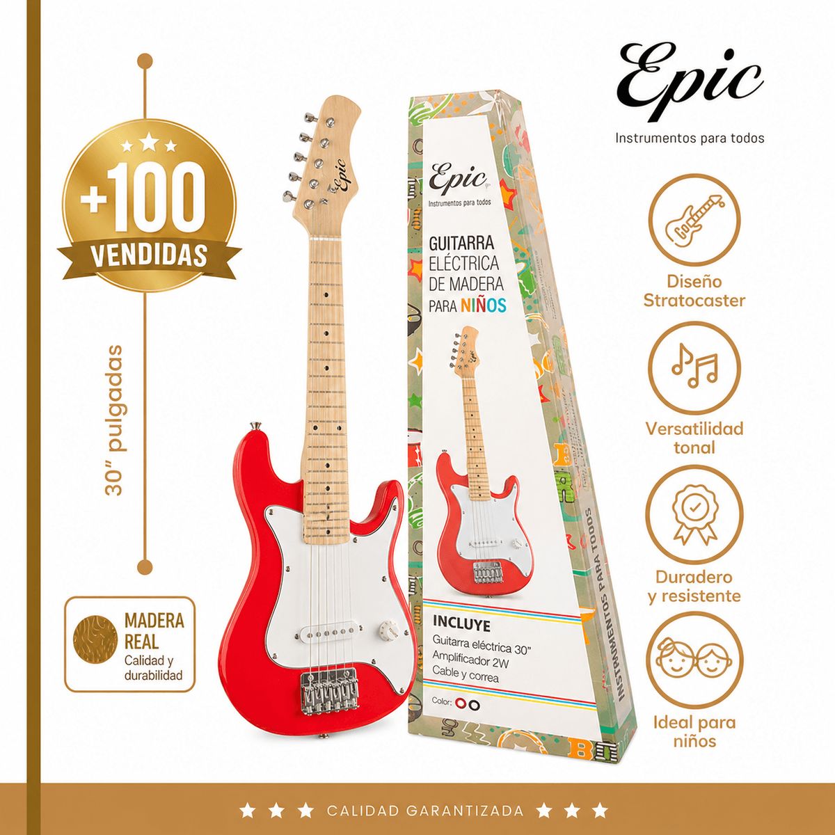 EPIC - Pack Guitarra eléctricas niño Epic Black + amp 2 watts
