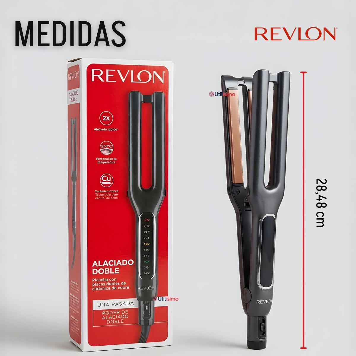REVLON - Plancha Alisadora De Cabello Revlon Placas Dobles Cerámica De Cobre RVST2204 Alaciadora Negra