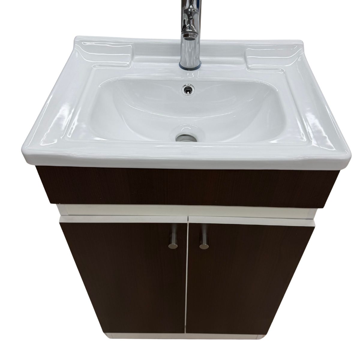 MODERN SPACE - Mueble Vanitorio 50x40 Cm Café Mdf Lavamanos + Grifería Ms