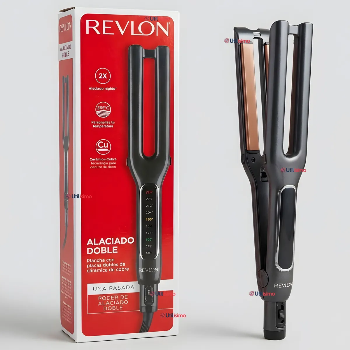REVLON - Plancha Alisadora De Cabello Revlon Placas Dobles Cerámica De Cobre RVST2204 Alaciadora Negra