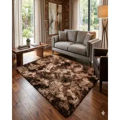 GENERICO - ALFOMBRA PELUDA 180X200 COLOR MARRON CON BLANCO