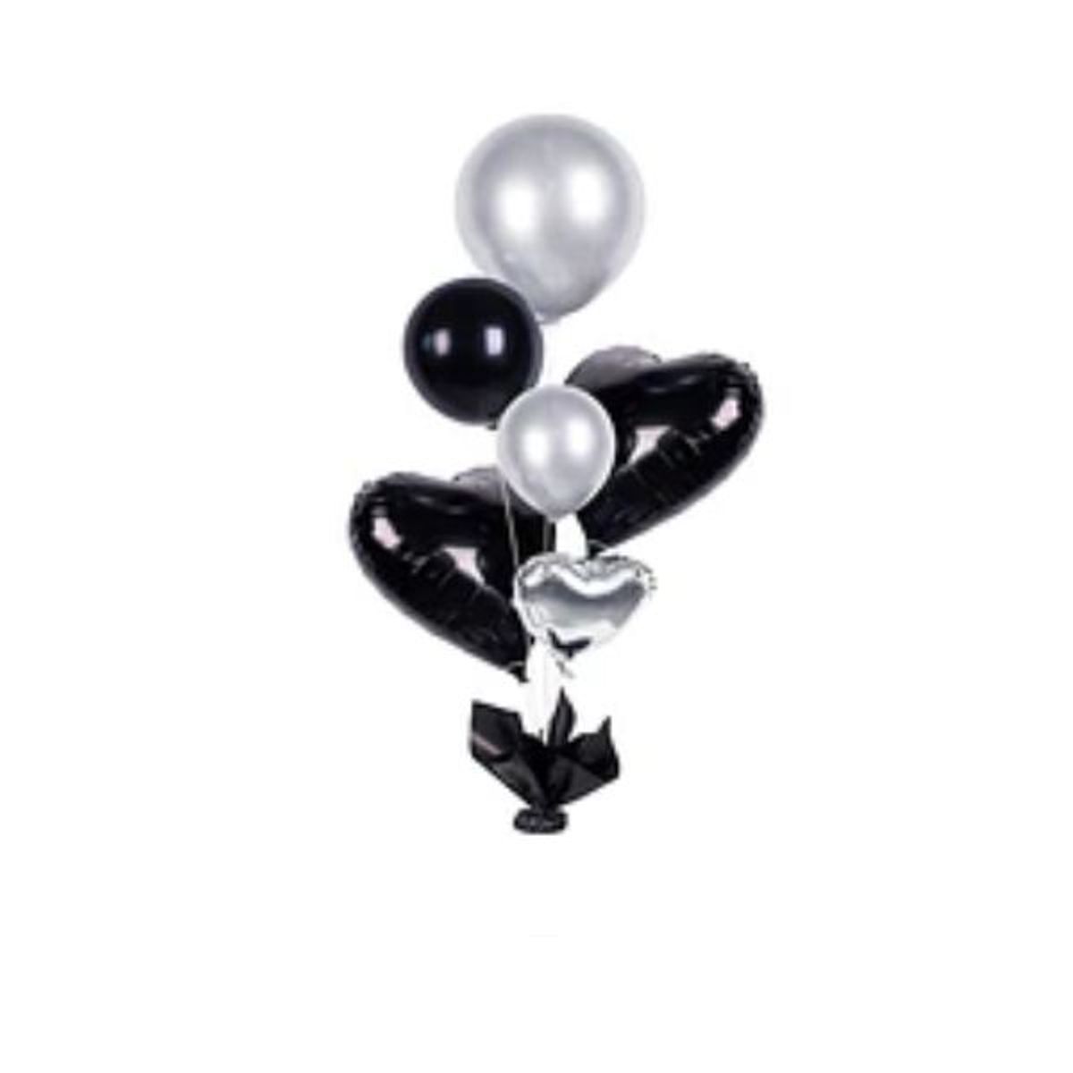 GENERICO - Set de globos de látex de corazón plateado y negro 6pcs