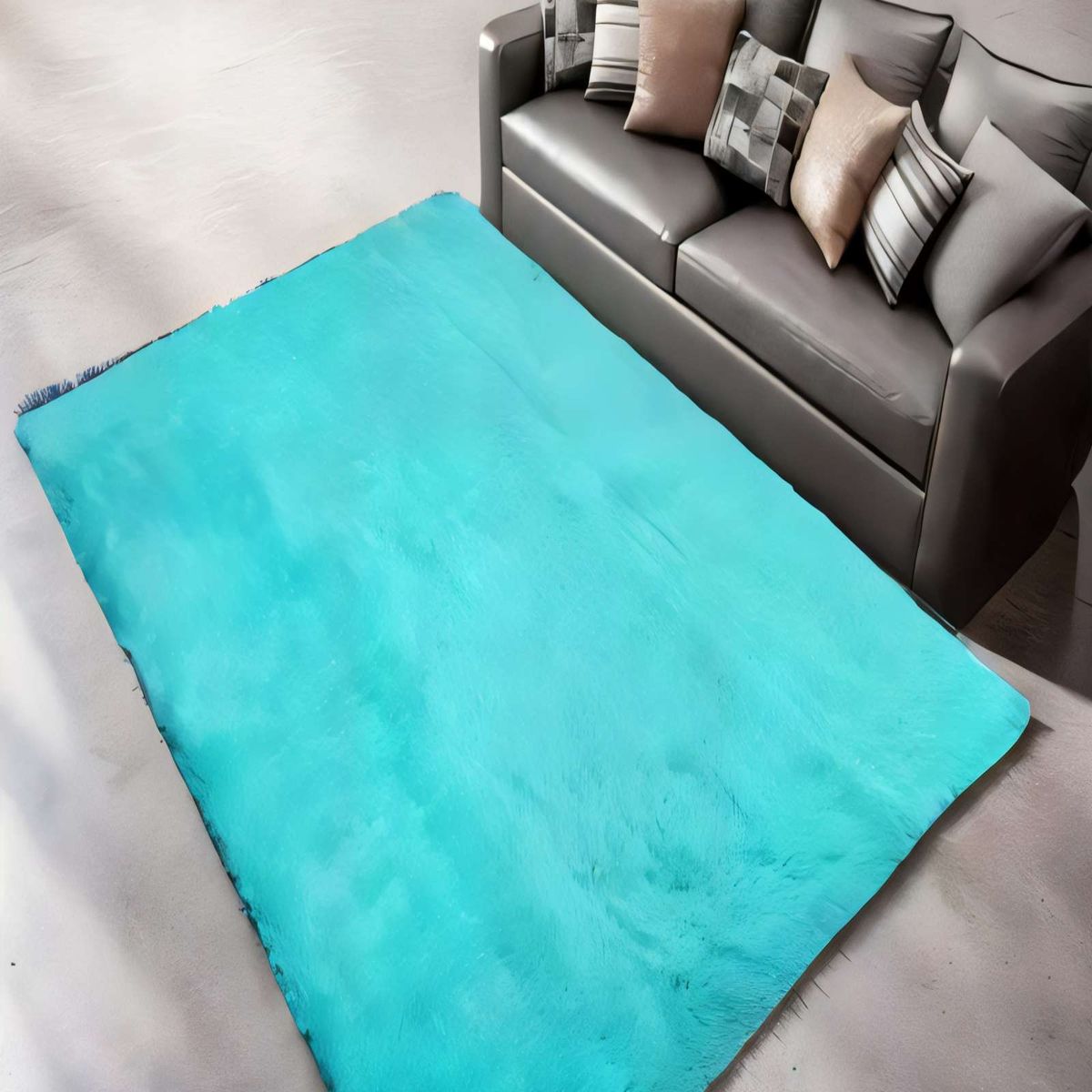 GENERICO - ALFOMBRA PELUDA 200X240  COLOR TURQUESA3