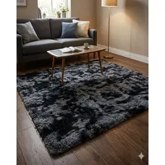 GENERICO - ALFOMBRA PELUDA 200X240 COLOR NEGRO CON GRIS