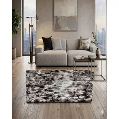 GENERICO - ALFOMBRA PELUDA 200X300 COLOR BLANCO CON NEGRO