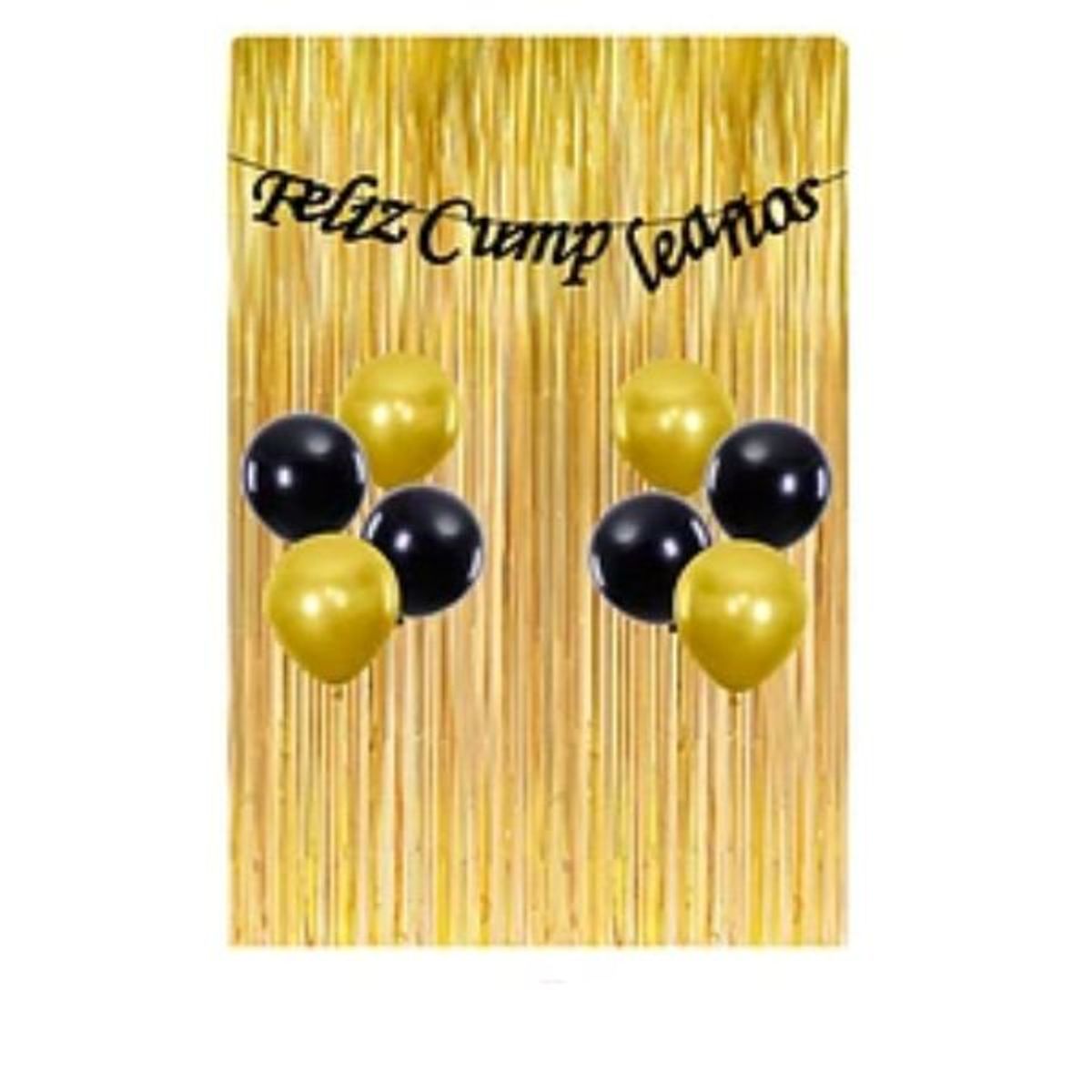 GENERICO - Set de globos de latex negro y dorado con cortinas 10pcs