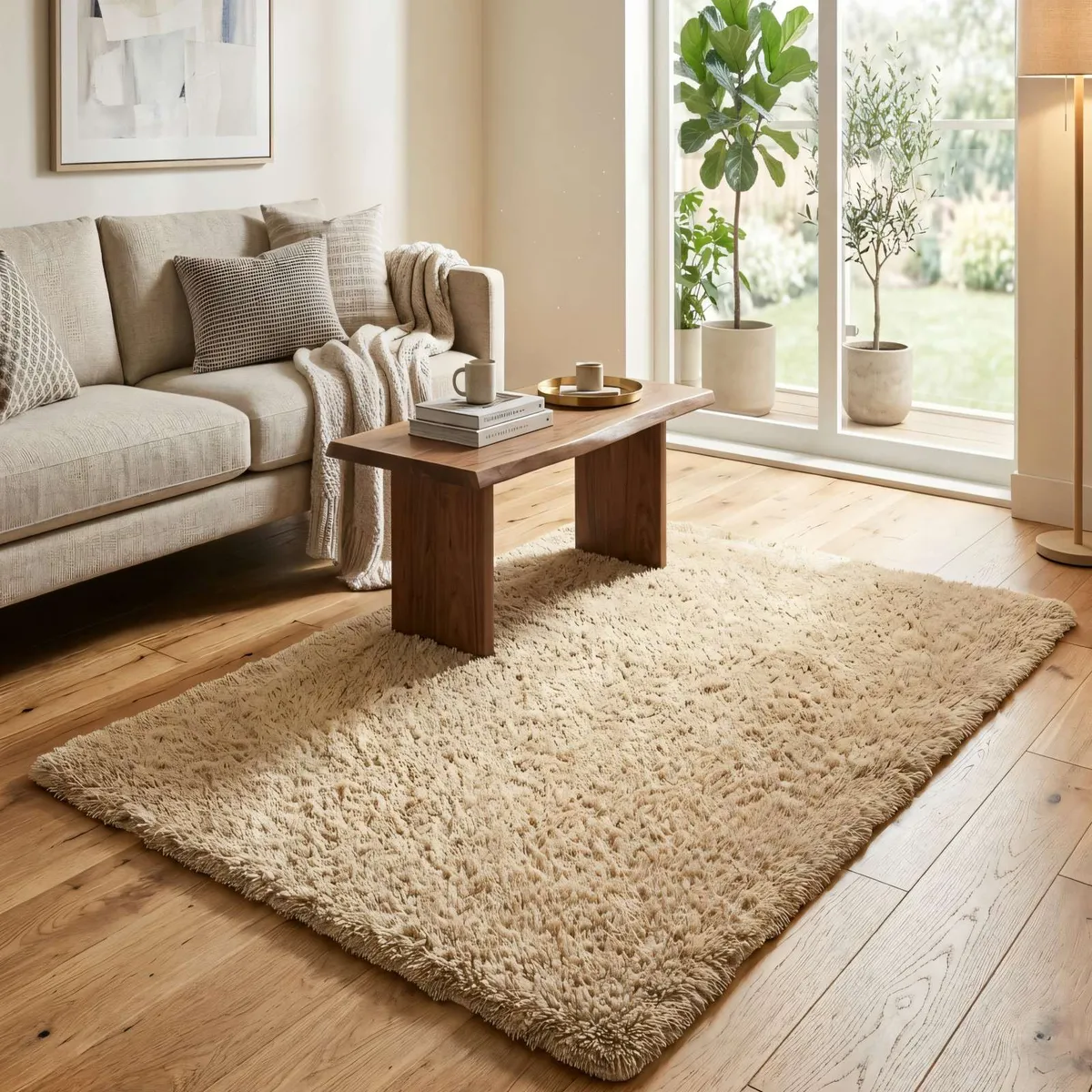 GENERICO - ALFOMBRA PELUDA 180X200 COLOR BEIGE 2