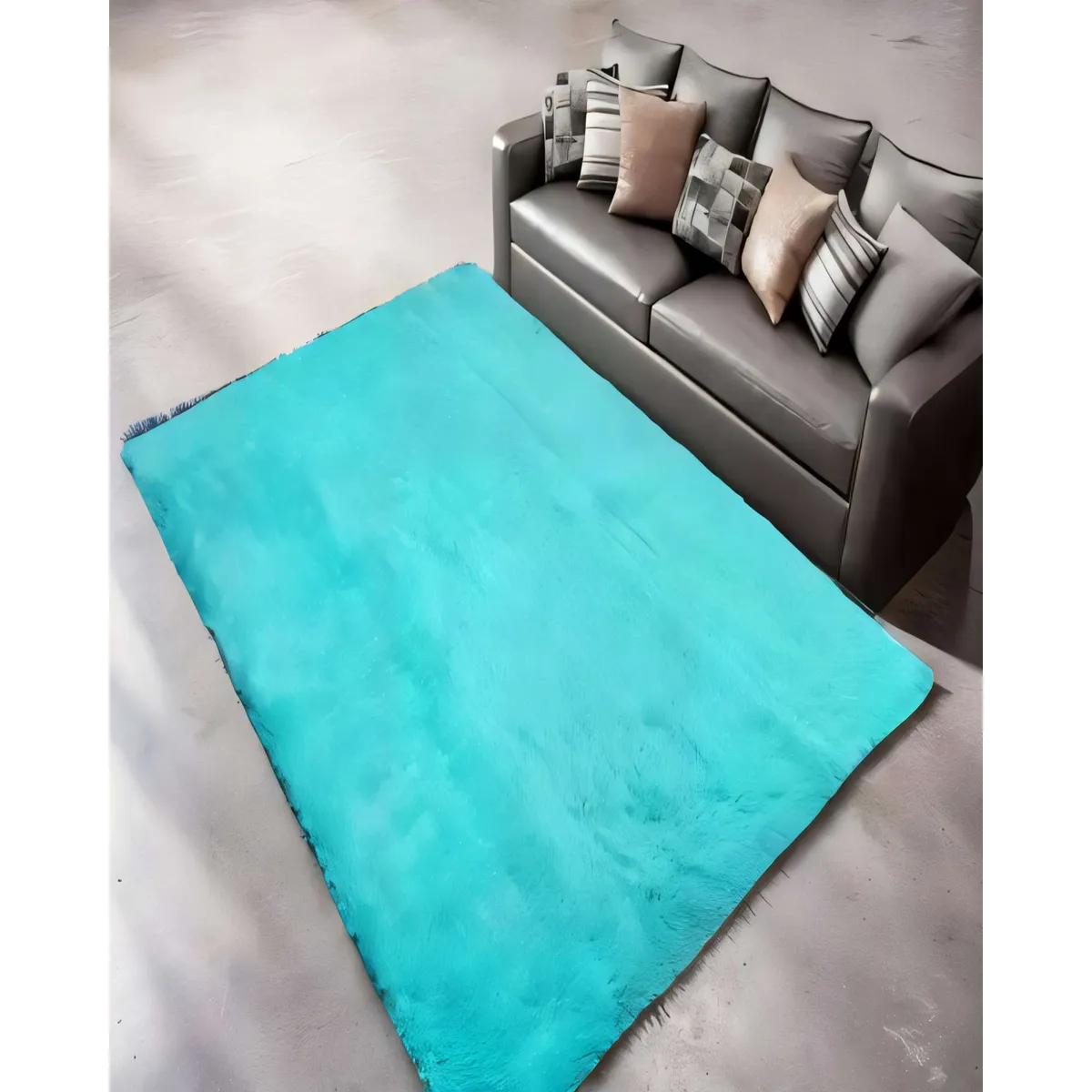 GENERICO - ALFOMBRA PELUDA 200X240  COLOR TURQUESA3