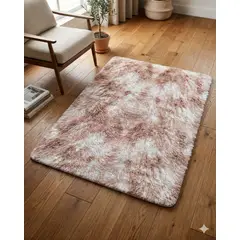 GENERICO - ALFOMBRA PELUDA 200X240 COLOR BEIGE CON BLANCO