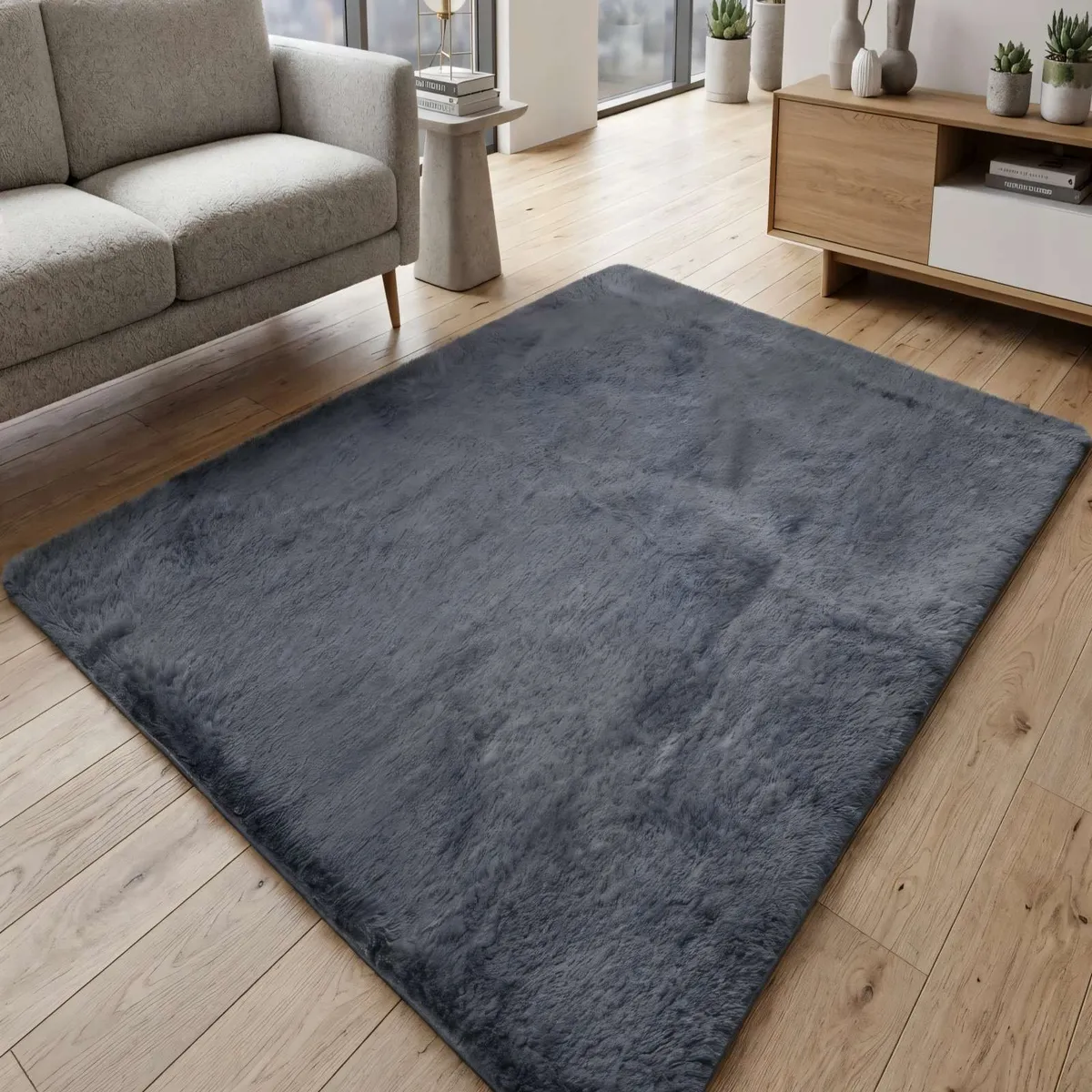 GENERICO - ALFOMBRA PELUDA 200X300 COLOR GRIS OSCURO