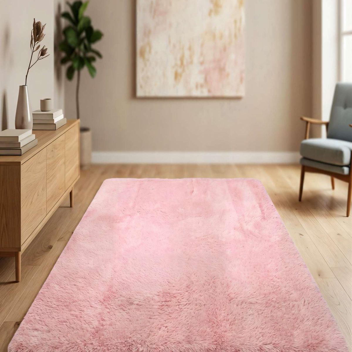 GENERICO - ALFOMBRA PELUDA 200X300 COLOR ROSADO