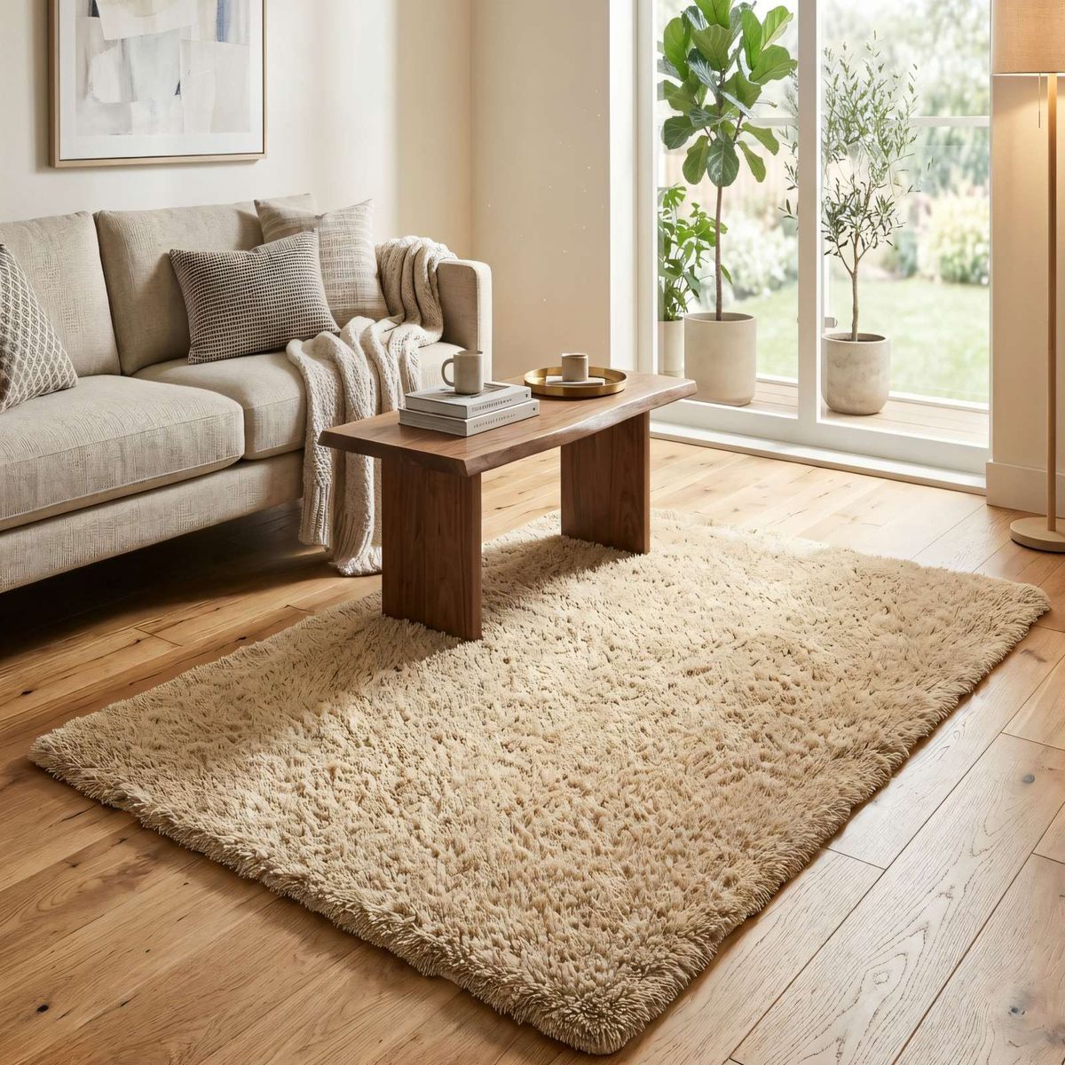 GENERICO - ALFOMBRA PELUDA 200X240  COLOR BEIGE 2