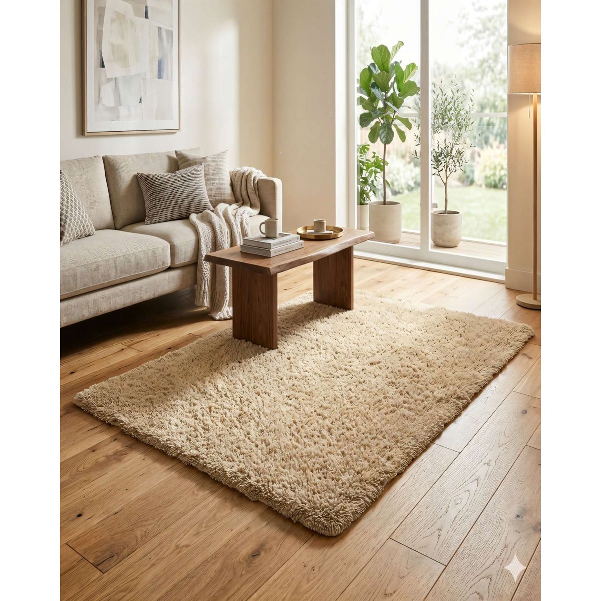 GENERICO - ALFOMBRA PELUDA 200X240  COLOR BEIGE 2