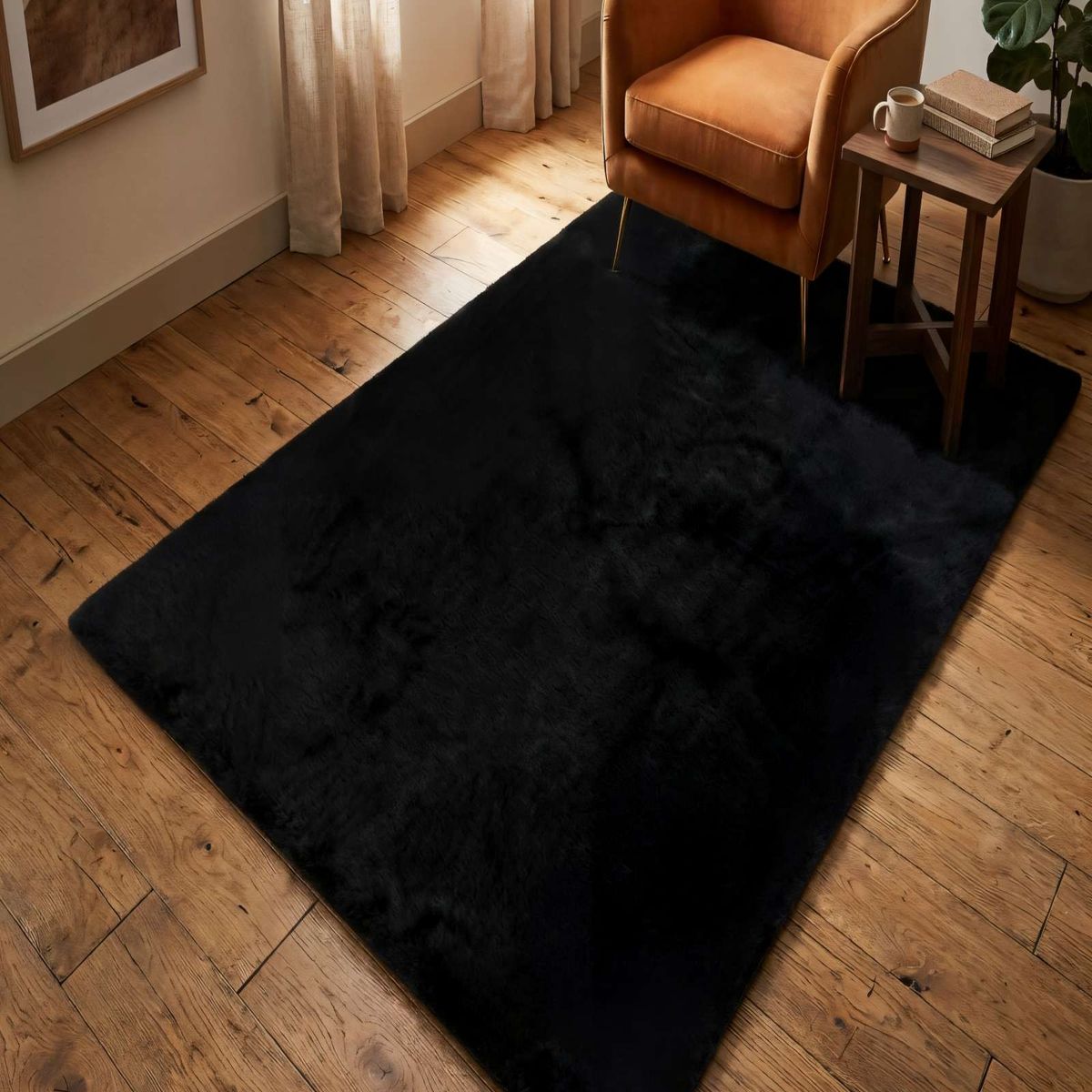 GENERICO - ALFOMBRA PELUDA 200X240  COLOR NEGRO