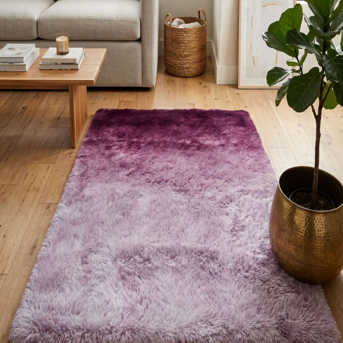 GENERICO - ALFOMBRA PELUDA 200X240  COLOR ROSADO DEGRADADO
