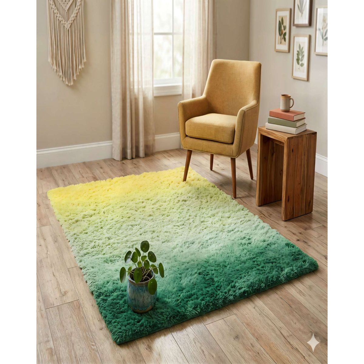 GENERICO - ALFOMBRA PELUDA 200X300 COLOR AMARILLO CON VERDE