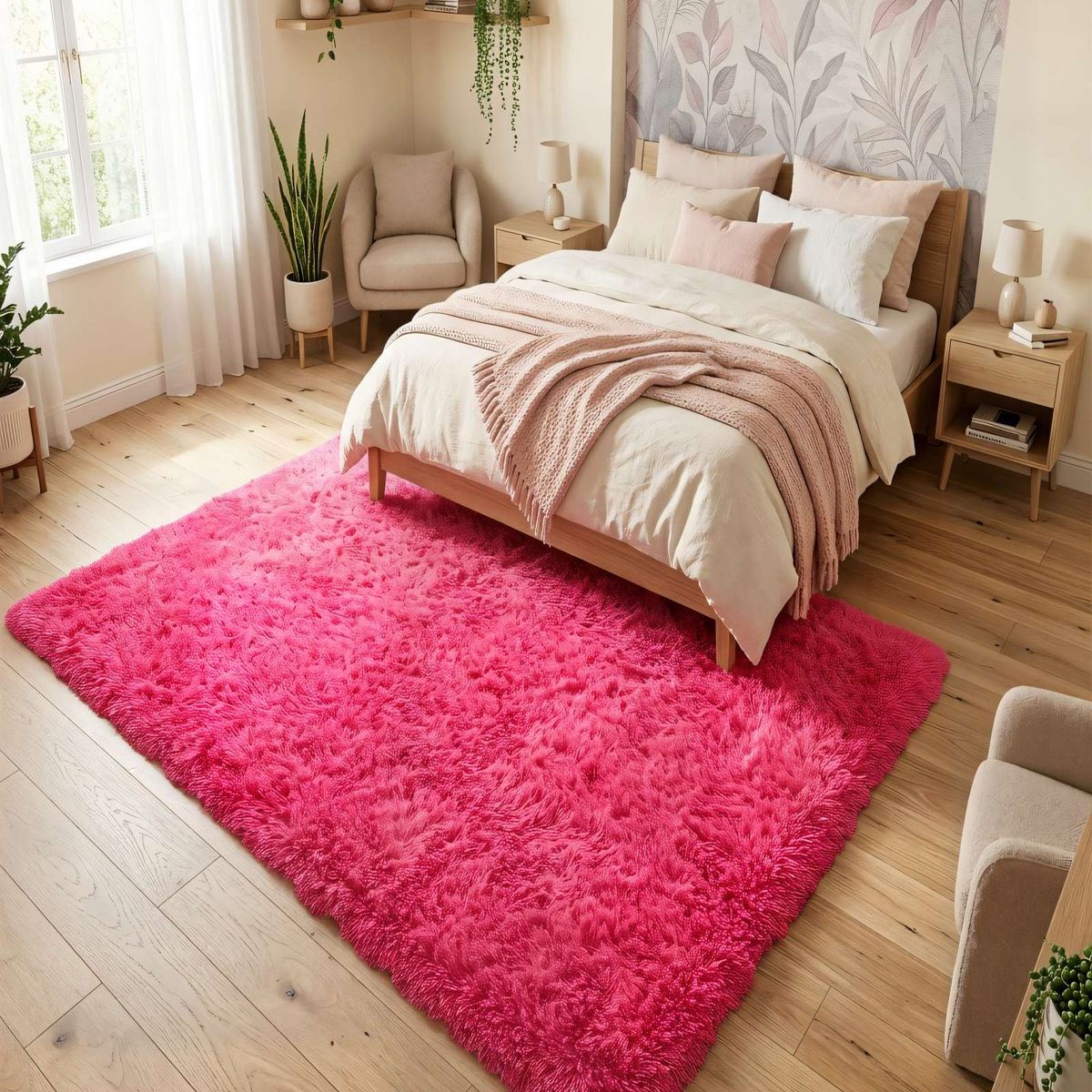 GENERICO - ALFOMBRA PELUDA 200X300 COLOR ROSA