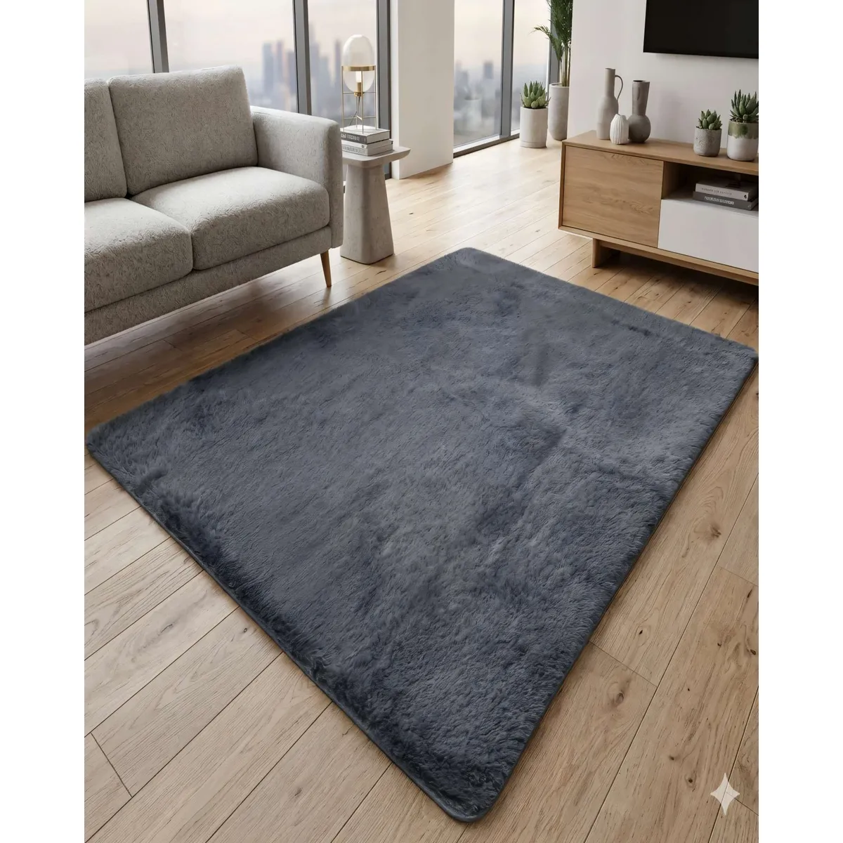 GENERICO - ALFOMBRA PELUDA 200X300 COLOR GRIS OSCURO