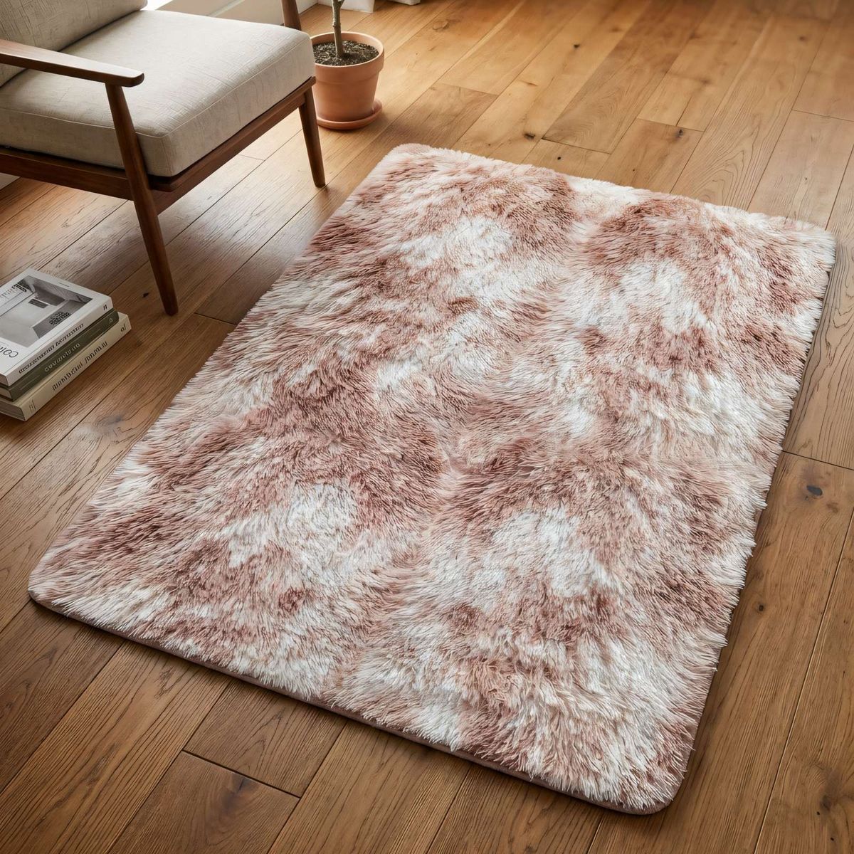 GENERICO - ALFOMBRA PELUDA 200X300 COLOR BEIGE CON BLANCO
