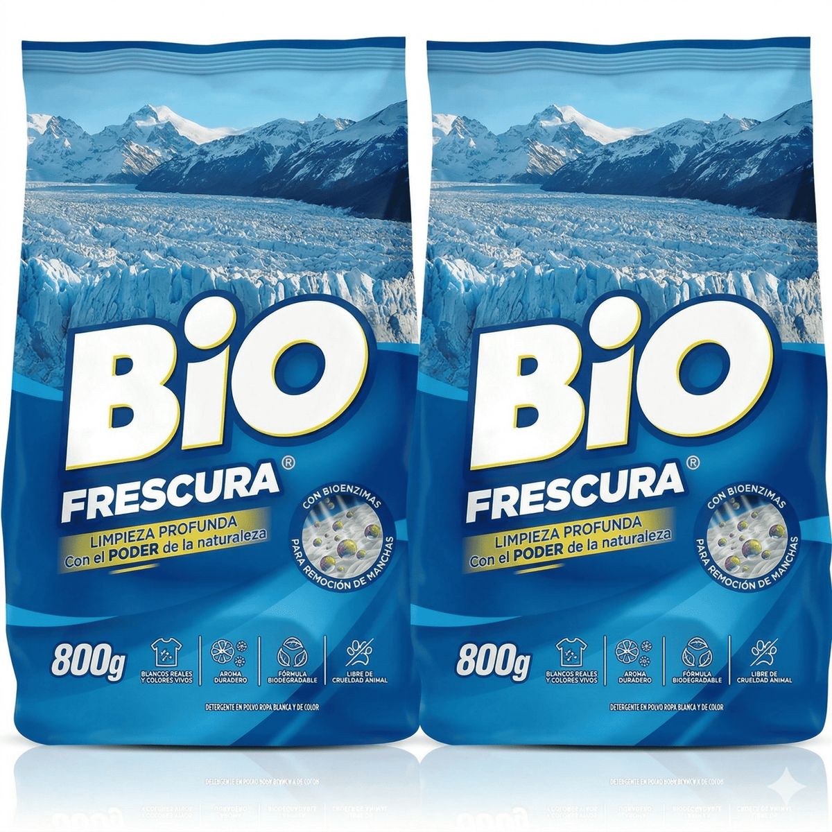 BIO - Pack 2 Detergentes en polvo frescura campos de hielo 800 g