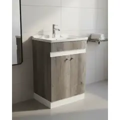 MODERN SPACE - Mueble Vanitorio 50x40 Cm Gris Mdf Lavamanos + Grifería Ms