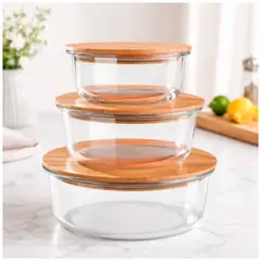 IRM - Set 3 Recipientes de Vidrio con Tapa de Bambú Tarro de Almacenamiento Hermético BPA FREE