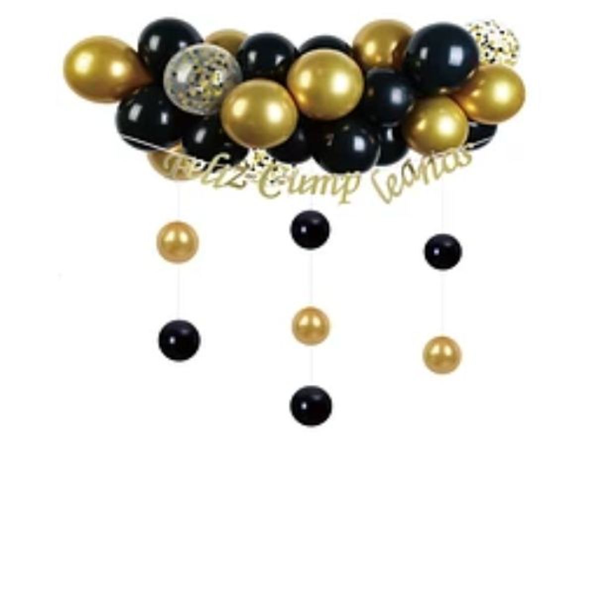 GENERICO - Set de globos de látex dorado y negro 36pcs