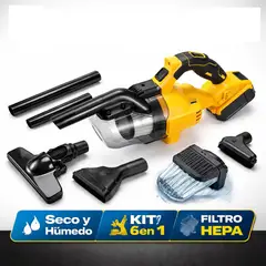 MOVI - ASPIRADORA DE MANO INALÁMBRICA 20V PORTÁTIL SECO/HÚMEDO CON FILTRO HEPA Y ACCESORIOS 6 EN 1