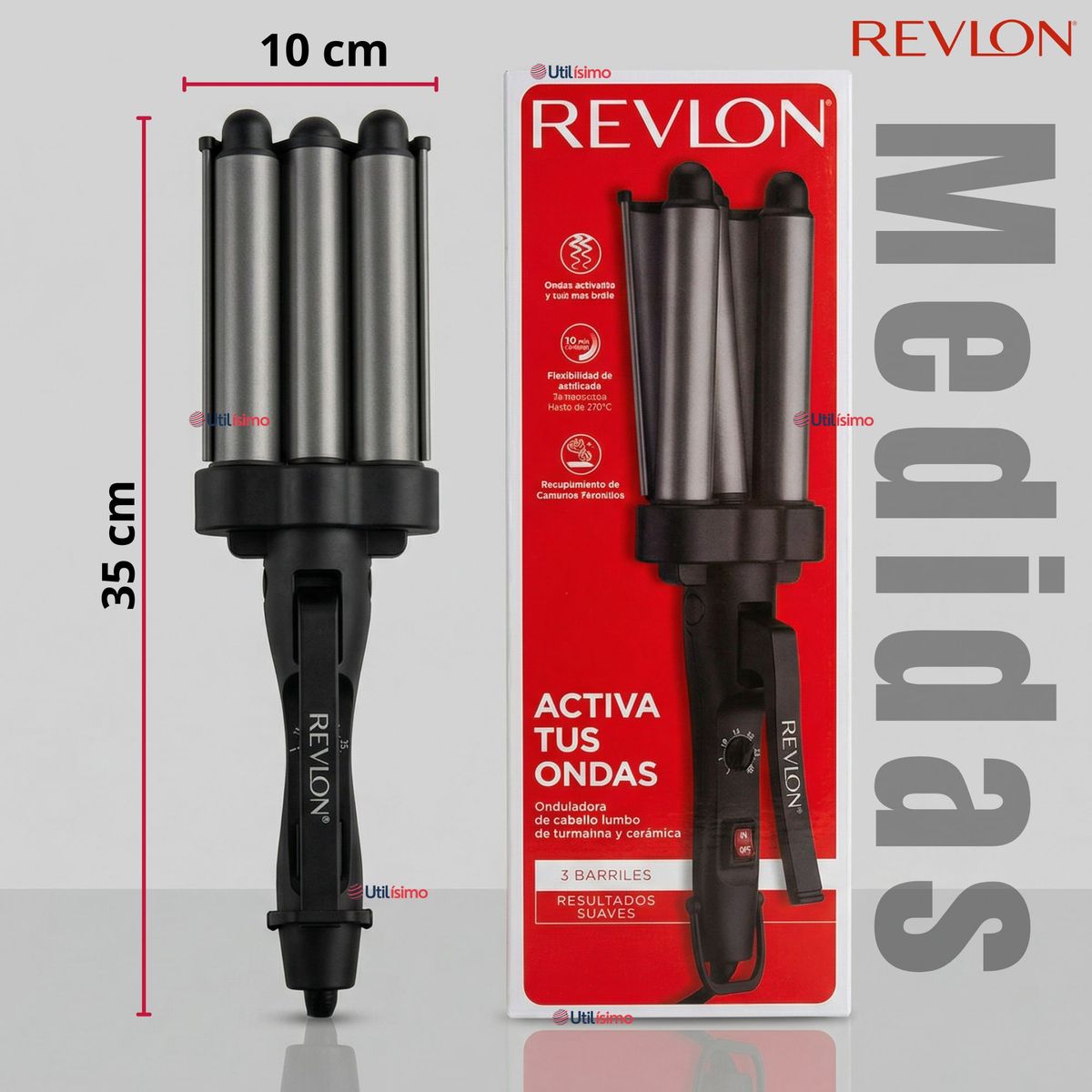 REVLON - Onduladora De Pelo Revlon Waver Jumbo De 3 Barriles 800W
